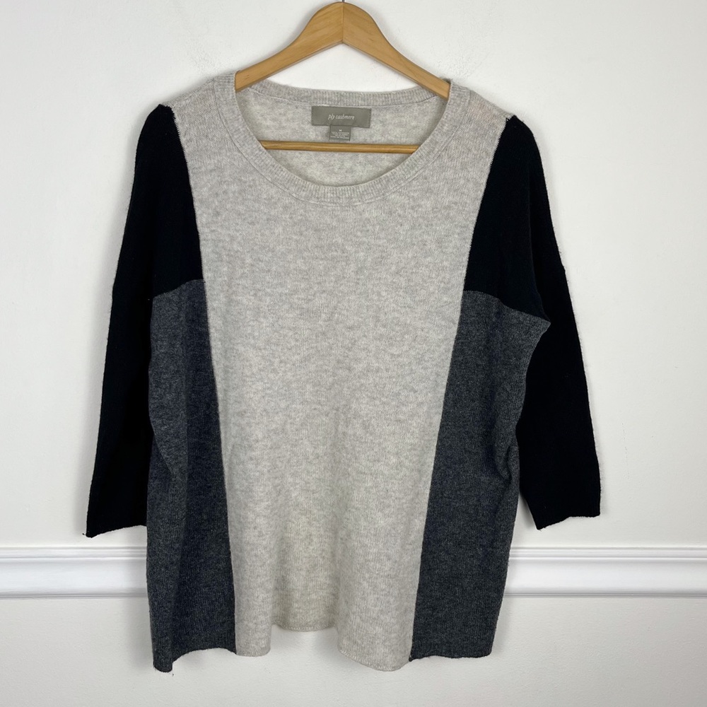 Ply Cashmere Gray Black Color Block 100% cashmere Sweater Oversize Boxy Fit Sz M